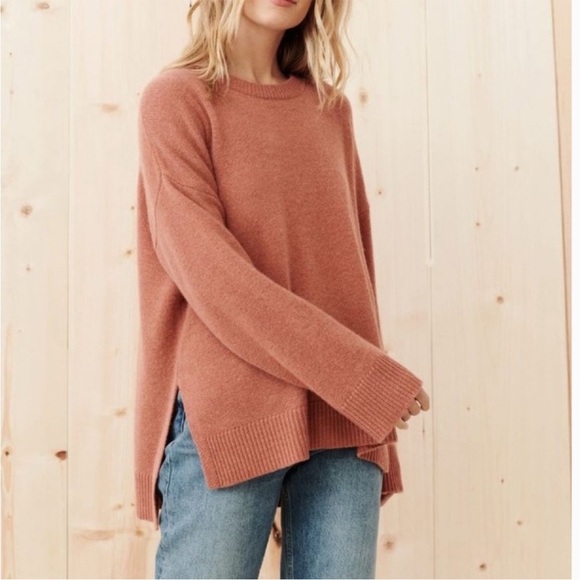 Jenni Kayne 100% Cashmere Boyfriend Side Slit Sweater in Rose Size XS - Picture 1 of 8